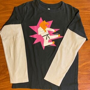 Tea Collection Graphic Long Sleeved Karate Black Tee Boy Size 14